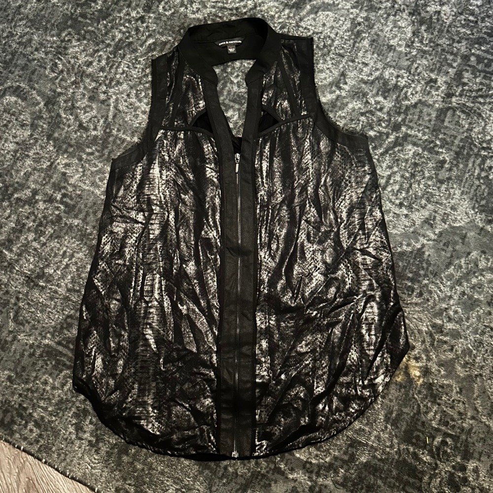 Black Sheer Metallic Snakeskin Tank Top Zip Sz L‎ Y2K Going Out Edgy Rocker Alt